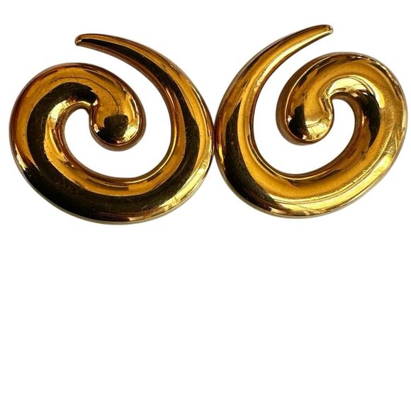 Monet Vintage Gold Swirl Clip-On Earrings - Picture 1 of 7